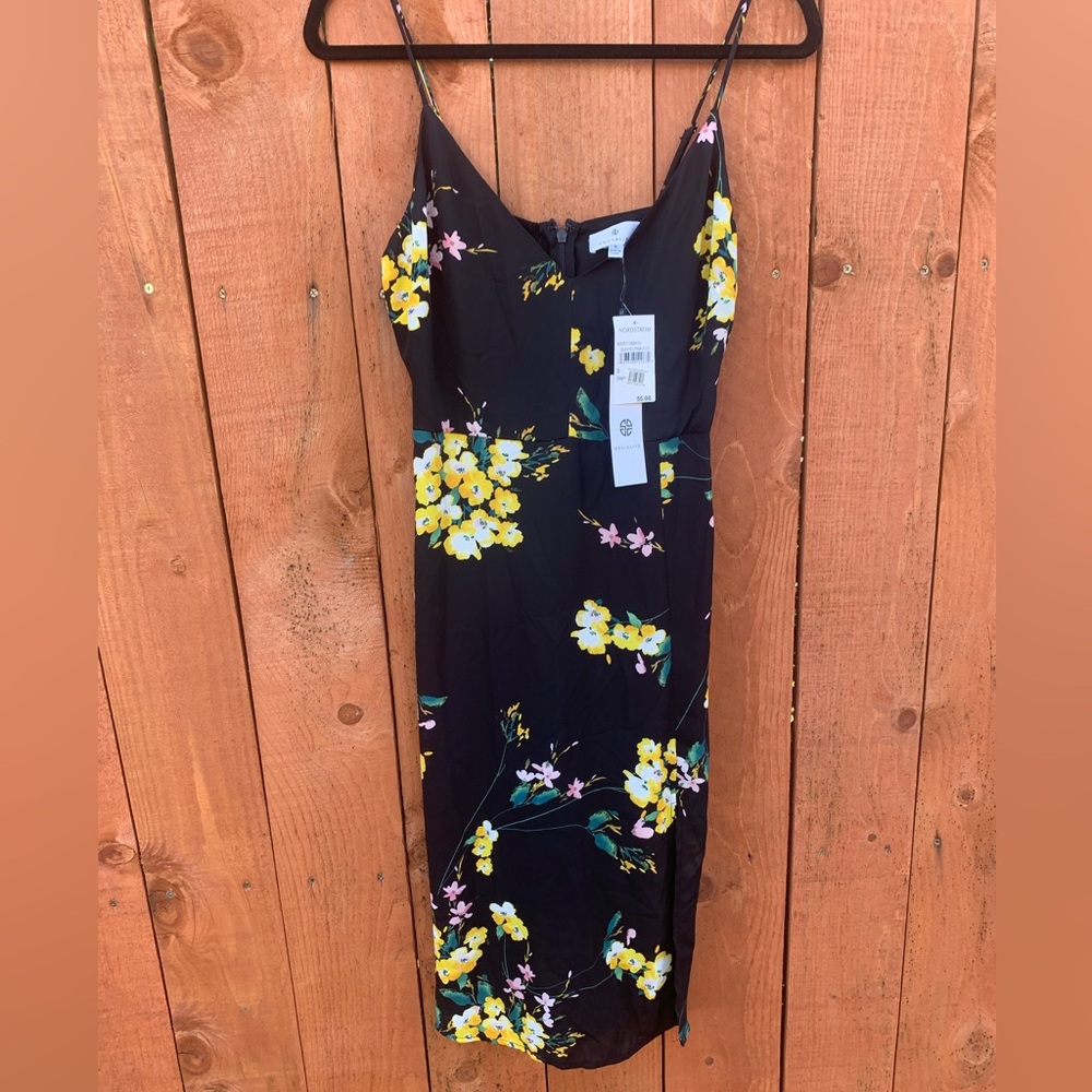 NWT Socialite dress from Nordstrom, black/yellow floral with spaghetti straps